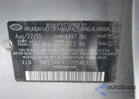 2016 Hyundai Sonata Sport z USA, uszkodzony, nr VIN 5NPE34AF4GH295463